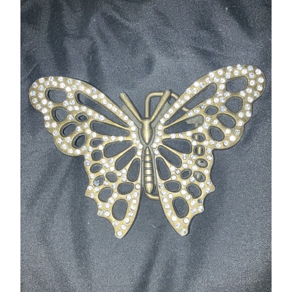 Unbranded Accessories - Vintage Gold Tone Rhinestone Butterfly Belt Buckle 4” Wide